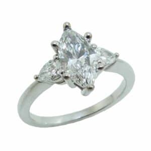 White Gold Marquise &amp; Pear Diamond Three Stone Engagement Ring